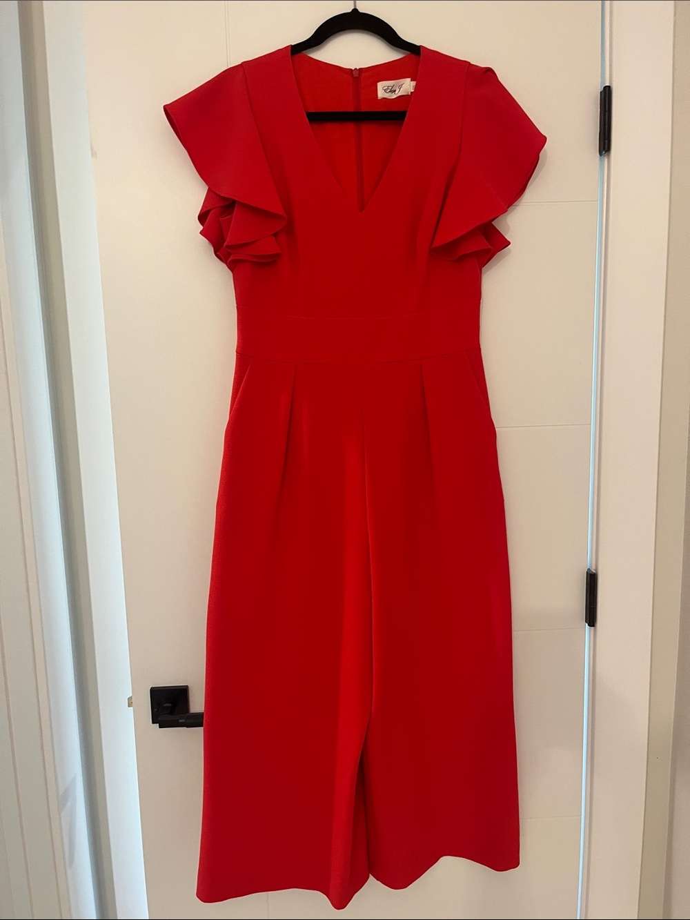 Eliza J Red Midi Dress with Flutter Sleeves